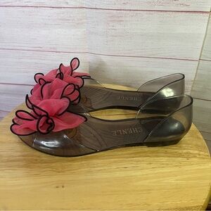 Chenle Bow Flower Peep‎ Toe Jelly Sandal Size 40